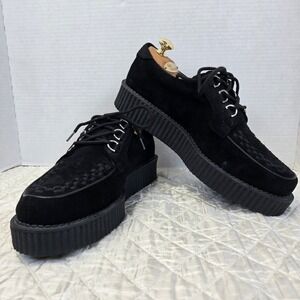 T.U.K Creeper Shoes Mens Size 11 Black Suede Platform Woven Vamp Punk Goth
